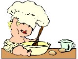 Baby with chef`s hat and mixing bowl